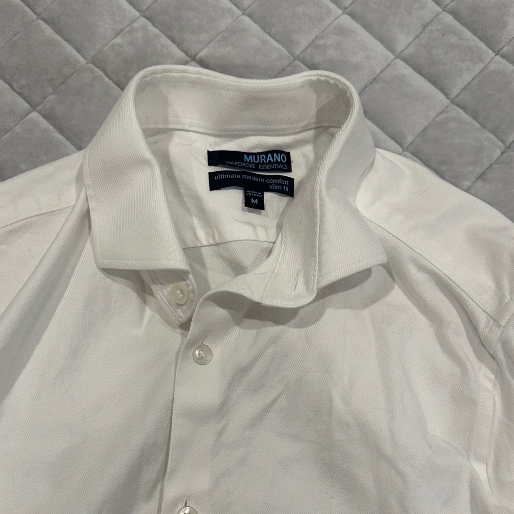 Murano Men's White Dress Shirt with Spread Collar